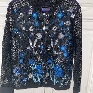 Elie Tahari Cut Out Open Weave Front zipper dressy jacket